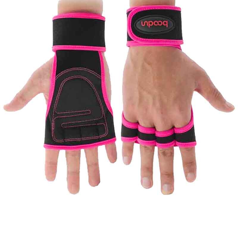 1 paire Gym Fitness gants musculation hommes Fitness sport musculation Silicone anti-dérapant paume soutien protecteur gants: Rose red-M