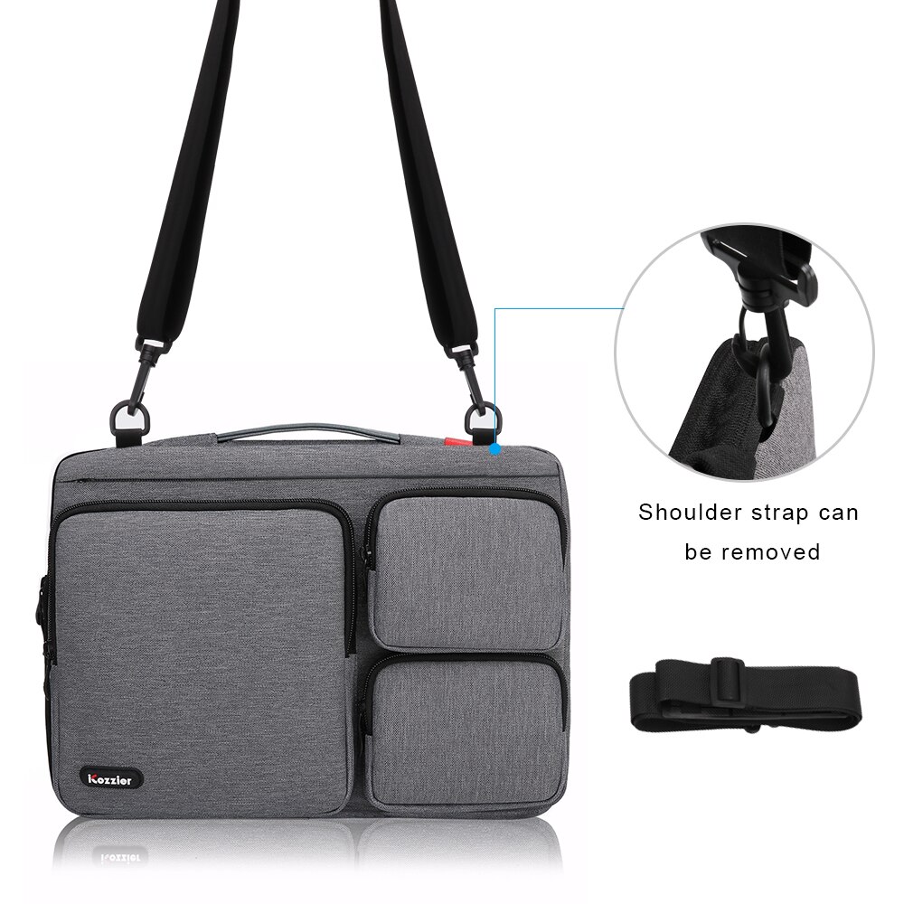 Icozzier 13.3/15.6 inch laptophoes met drie zijvakken, handvat en schouderband / laptoptas voor 13/15 inch ultrabooks