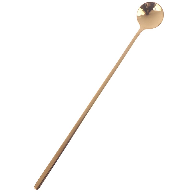 1Pc 24cm Long Handled Stainless Steel Ice Cream Dessert Tea Spoon Colorful Coffee Spoon Dinnerware Flatware Kitchen Tools: Gold