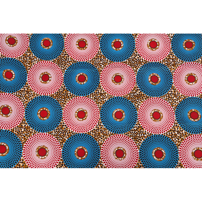 Vritable Wax Blue &amp; Red Circle Print Fabric Nederlands Real Wax