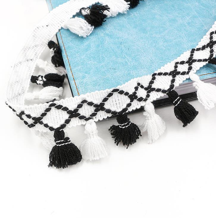 1 yard/lot kwastjes franjes katoenen kant rand kleding naai accessoires gordijn lint naai kant stof voor doe-het-zelf knutsel kleding: 8 zwart wit