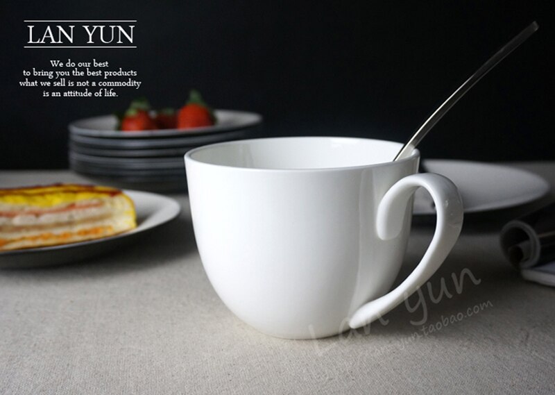 480 ML, tasse blanche simple de matin de porcelaine d'os, tasse de céréale de petit déjeuner de porcelaine, tasses en céramique tasses de café, grande tasse de thé de lait, gobelet