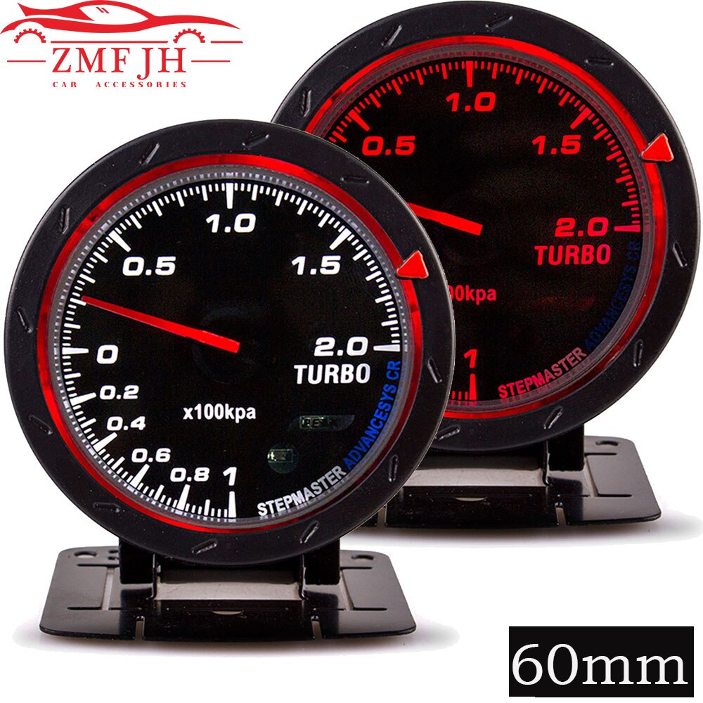 Jauge Turbo Boost de voiture, 60MM, avec éclairage rouge et blanc, 0 ~ 200 Kpa, Type de barre noire, moteur pas à pas, jauge de pression Turbo
