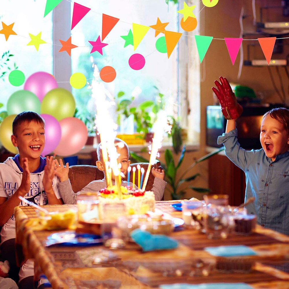 Neon Verjaardag Feestartikelen, Gelukkige Verjaardag Banner Stippen Ster Slingers, Driehoek Vlaggen Gors, ballonnen Voor Glow Verjaardagsfeestje