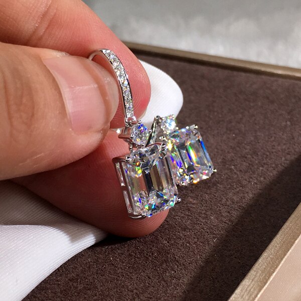 Popular Fine Jewelry 925 Sterling Silver Earrings for Women Luxury Big Square Zircon Stone Wedding Party Earring Earrings