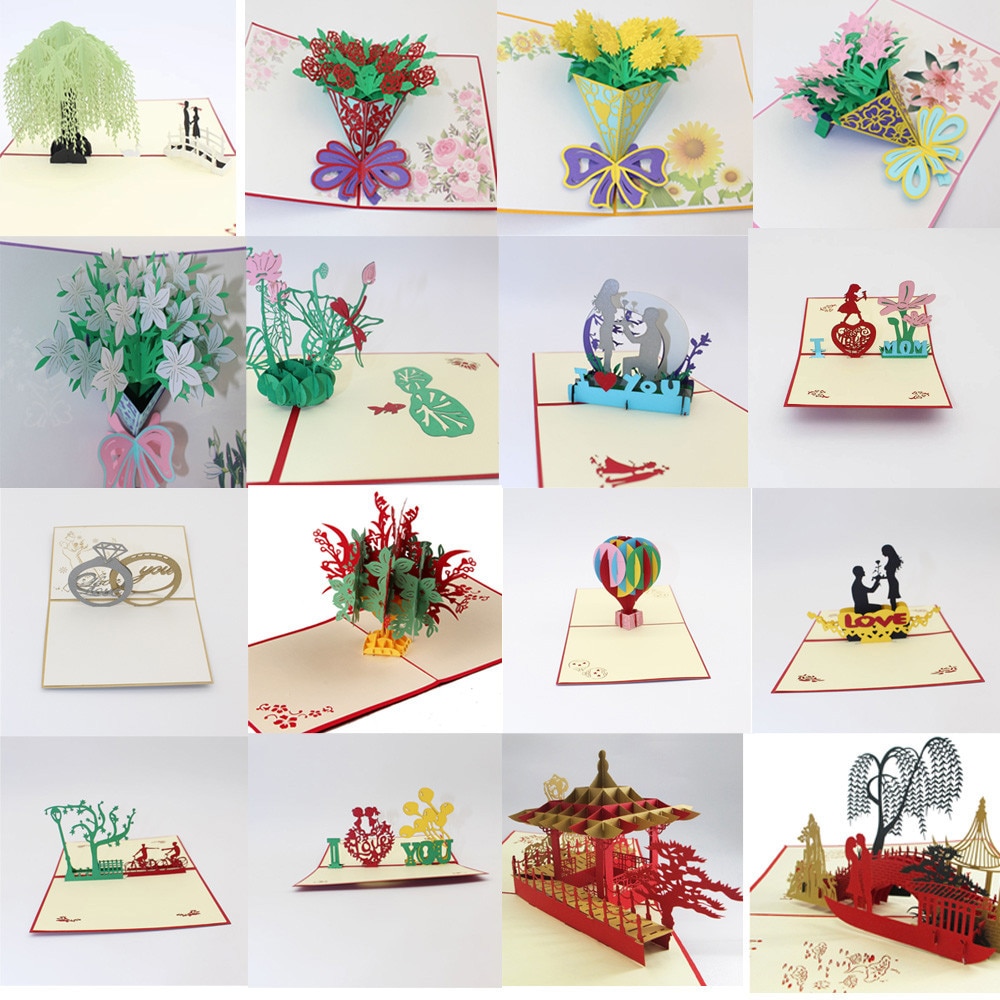 Newest creativity Paper 3D Pop Up Cards Valentine Lover Happy Birthday Anniversary Greeting Cards Postcards Card