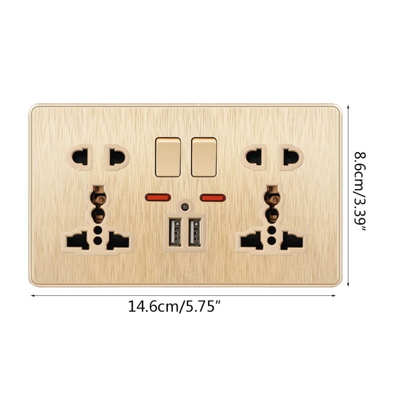 Multifunksjon  uk 13a veggkontakt trykknapp 2.1a doble usb-ladeporter