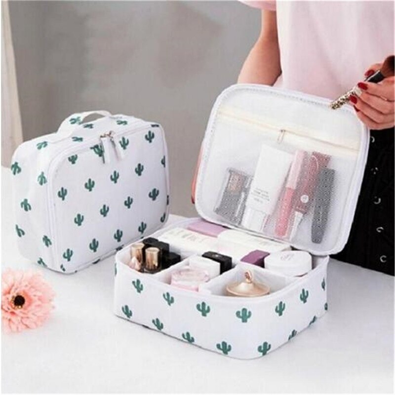 Kvinder kosmetik taske kaktus rejse toiletartikler opbevaringstaske skønhed makeup tasker kosmetik arrangør lynlås fyldes op sag taske