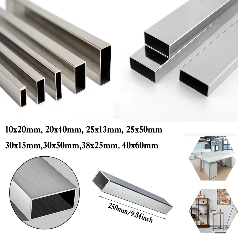 Roestvrij staal 304 rechthoekige buis 250 mm x 1 mm wanddikte, metalen profiel voor bouw, handwerk en reparatie