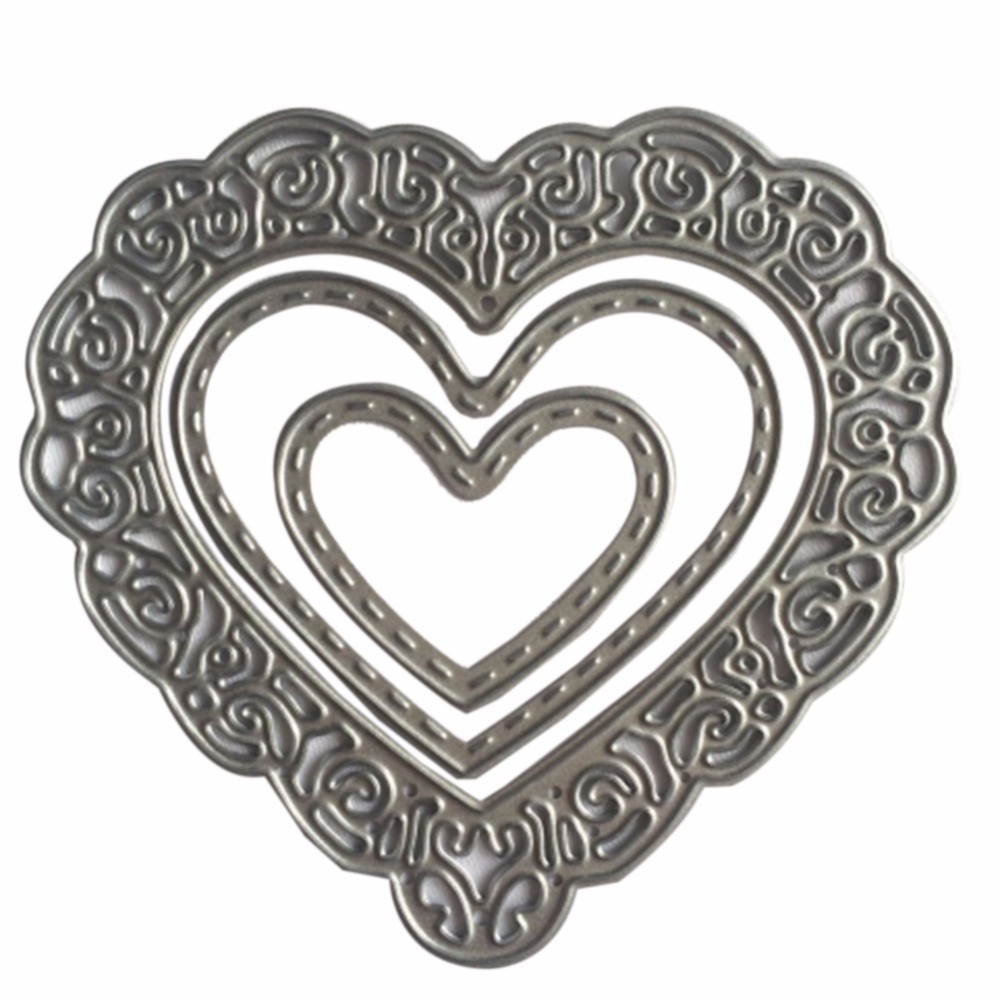 Hemere 85X79mm 3 uds corazón encaje hueco marco Metal troqueles de acero plantilla para álbum de recortes de bricolaje estampado de tarjeta de papel plantilla