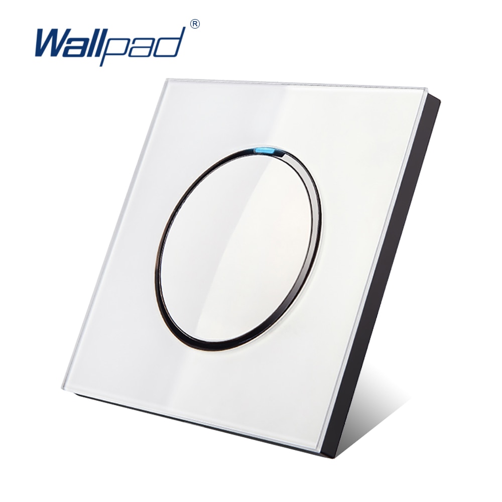 Wallpad L6 LED 1 Gang 1 Way Random Click Push Button Wall Light Switch With LED Indicator White Tempered Glass Panel