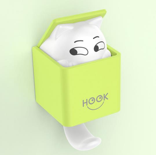 Leuke Kat Sleutelhouder Muur Haak Handtas Jas Rack Plastic Huishoudster Voor Sleutels Hanger Home Decoratieve Muur Haken Kitten: green cat