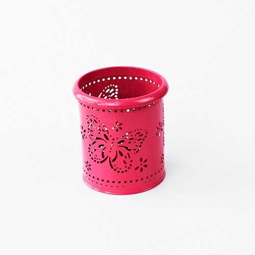 Metall Hohl Stift Halfter Multifunktions Schmetterling aufbringen Bleistift Tasse Stift Topf Container Schreibwaren Runde Korb Schreibtisch-Organizer: rot
