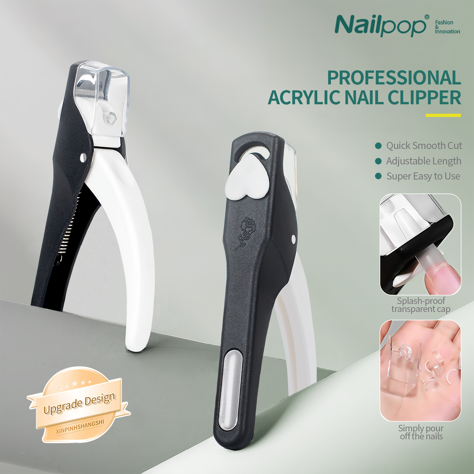 NAILPOP Verstellbarer Acryl-Nagelknipser mit Sizer, professionelles Nagelspitzen-Cutter mit Edelstahlklinge, Trimmer, Manikübetreffend-Werkzeug