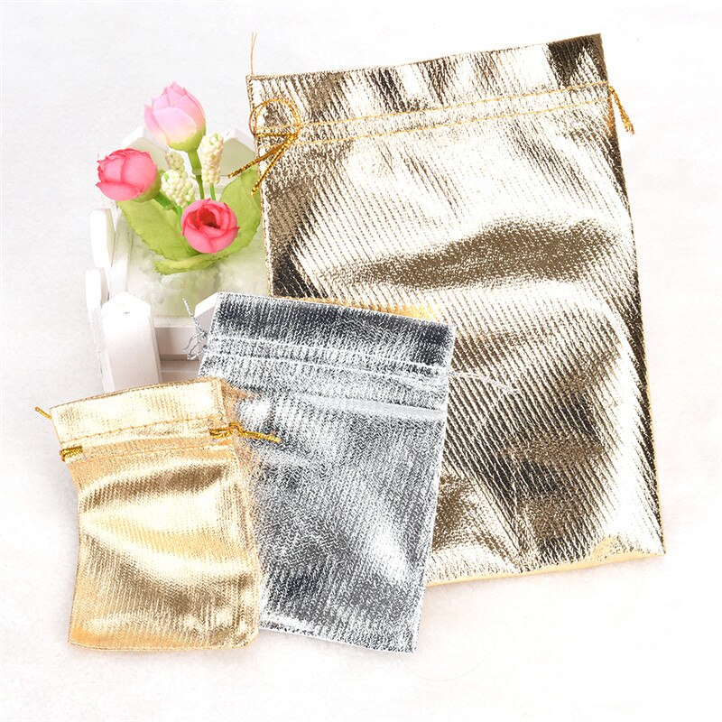 10 pièces/lot argent/or cordon sac en velours pochette en Organza à cordon de noël de mariage bijoux sac réglable bijoux emballage