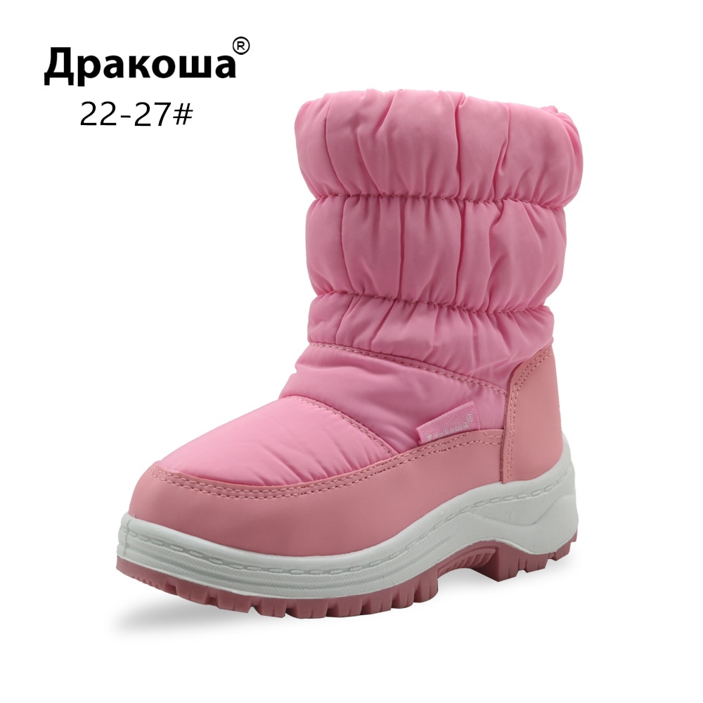 Apakowa fille neige plate-forme bottes en peluche imperméable enfants bottes d'hiver avec fermeture éclair doublure peluches bébé chaussures 1 an costume