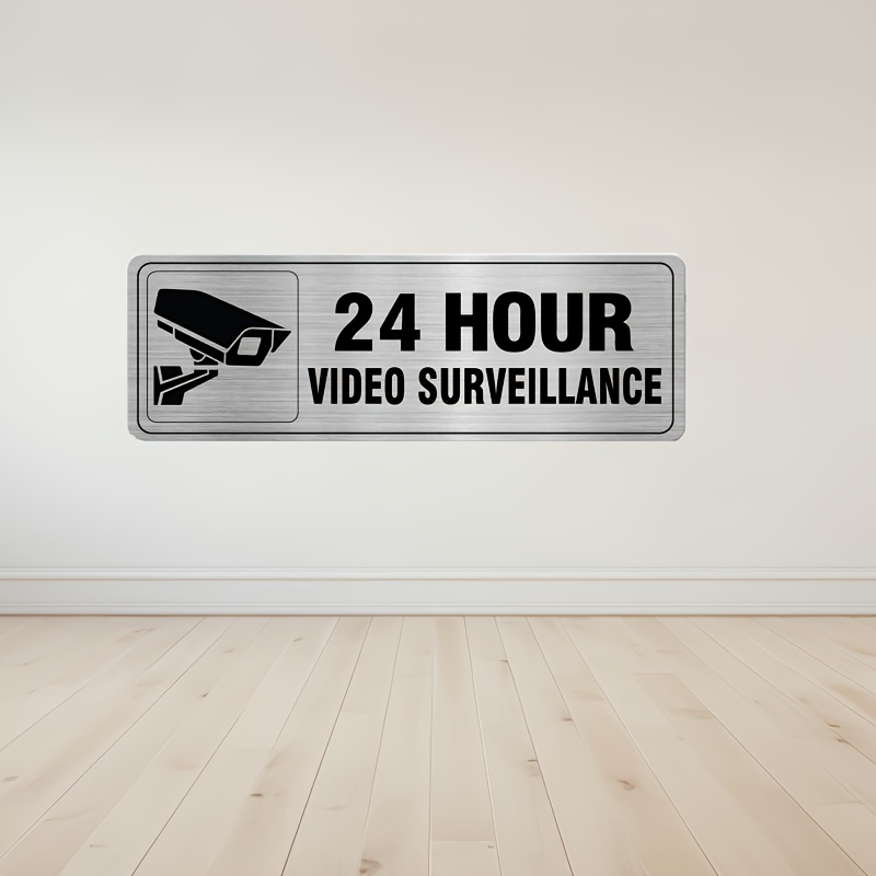 24- timers videoovervågningsskilte i aluminium - sølvfarvede metaldør-/vægskilte til vægdekoration til sikkerhed i erhvervslivet og restauranter