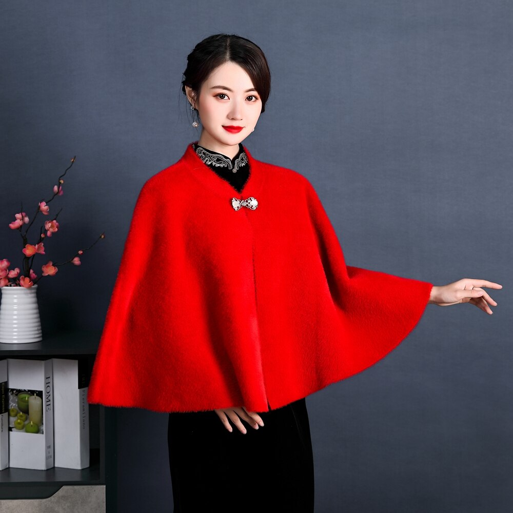 Manteau de mariage en fausse fourrure, veste chaude d&#39;hiver, boléro ivoire de , Cape de fête,: Rouge