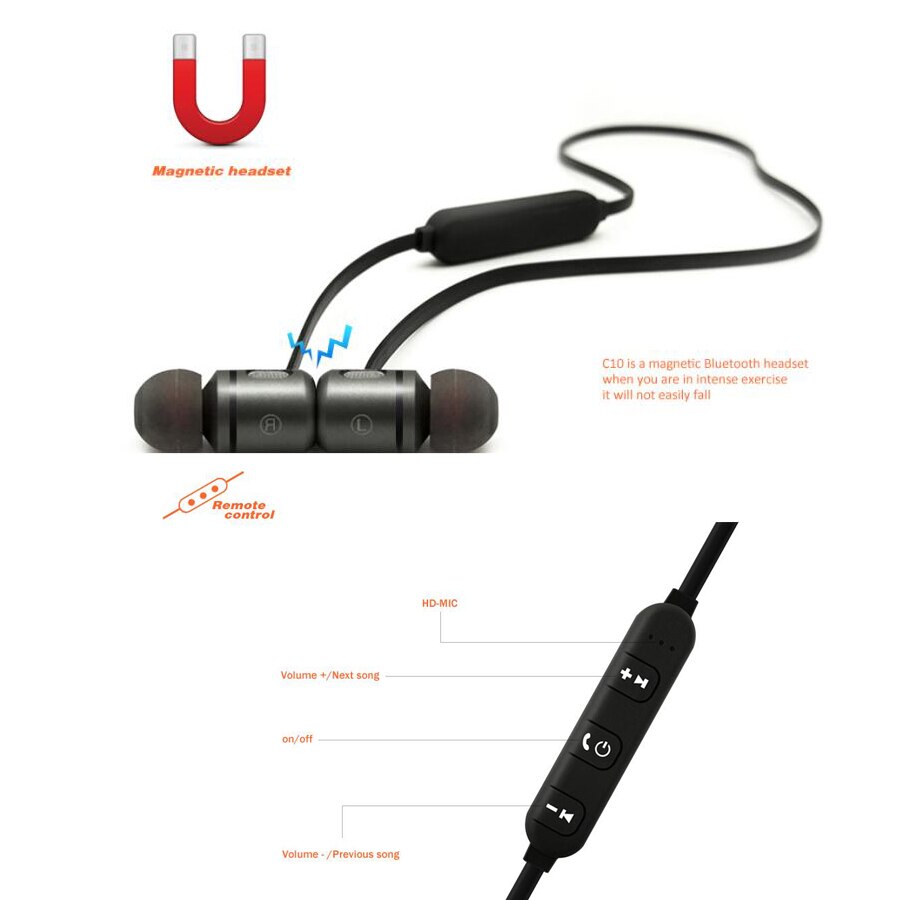 CBAOOO Bluetooth Wireless Earphone Bluetooth headset Sports In Ear Magnetic Wireless Earbuds Earpiece With Mic For Mobile Phone