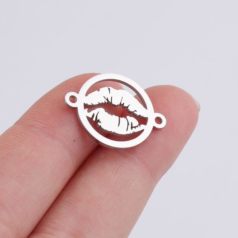 Aiovlo 5pc/lot Stainless Steel Silver Gold Metal Lips Charm Connector for Bracelet Necklace Hollow Pendants Diy Jewelry Making