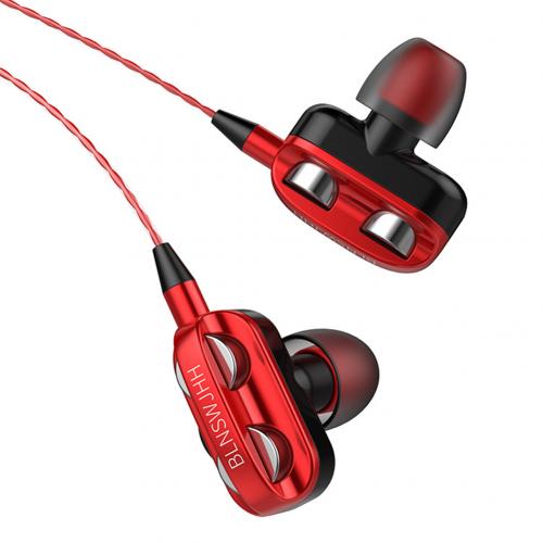 Dual Dynamic Circle Stereo Bass EarphonesIn-Ear 3.5MM Wired Earphones Metal Earpiece with MIC: Red