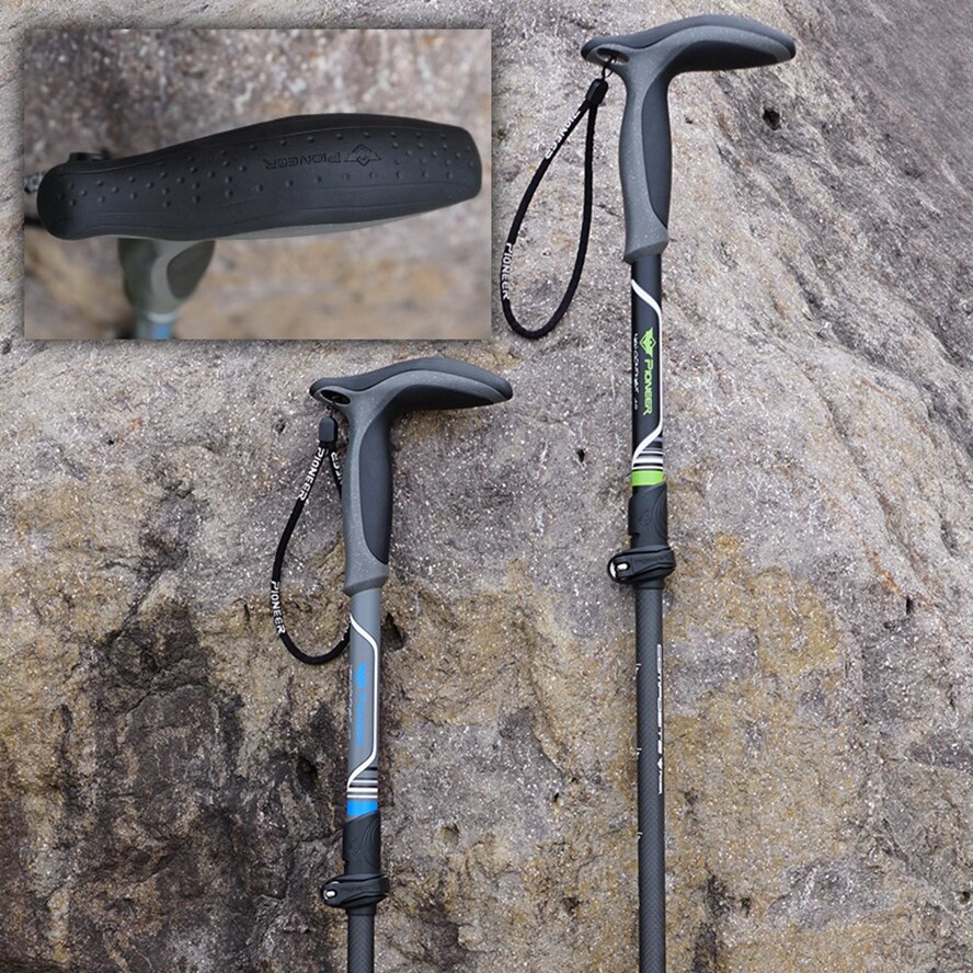 Pioneer – bâton de randonnée ultraléger et pliable en Fiber de carbone, avec poignée en T, pour Sports de plein air, béquille de Camping