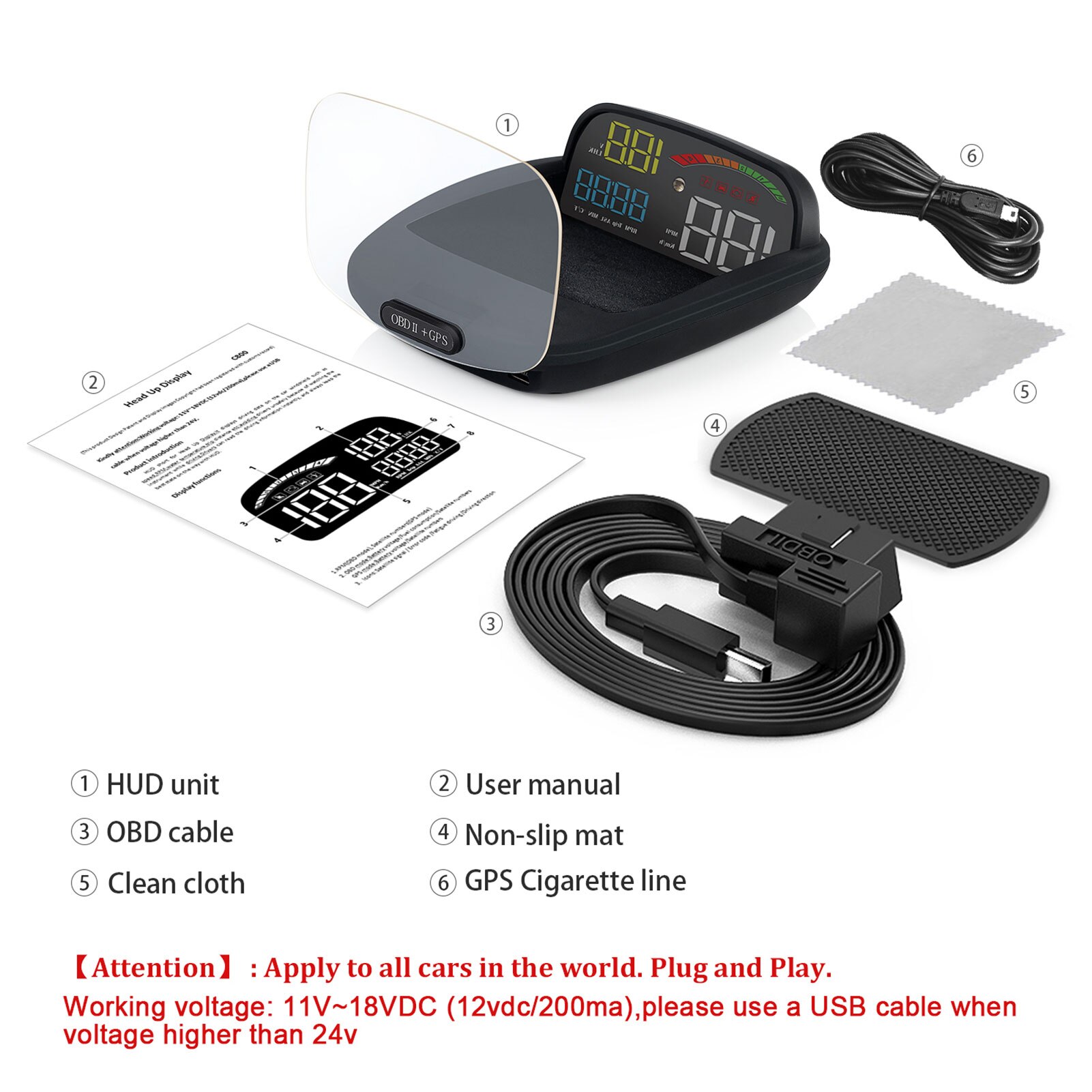 Car Head Up Display HD Universal Monitor Headup Display Smart Car Windscreen Speed Projector Compatiabl