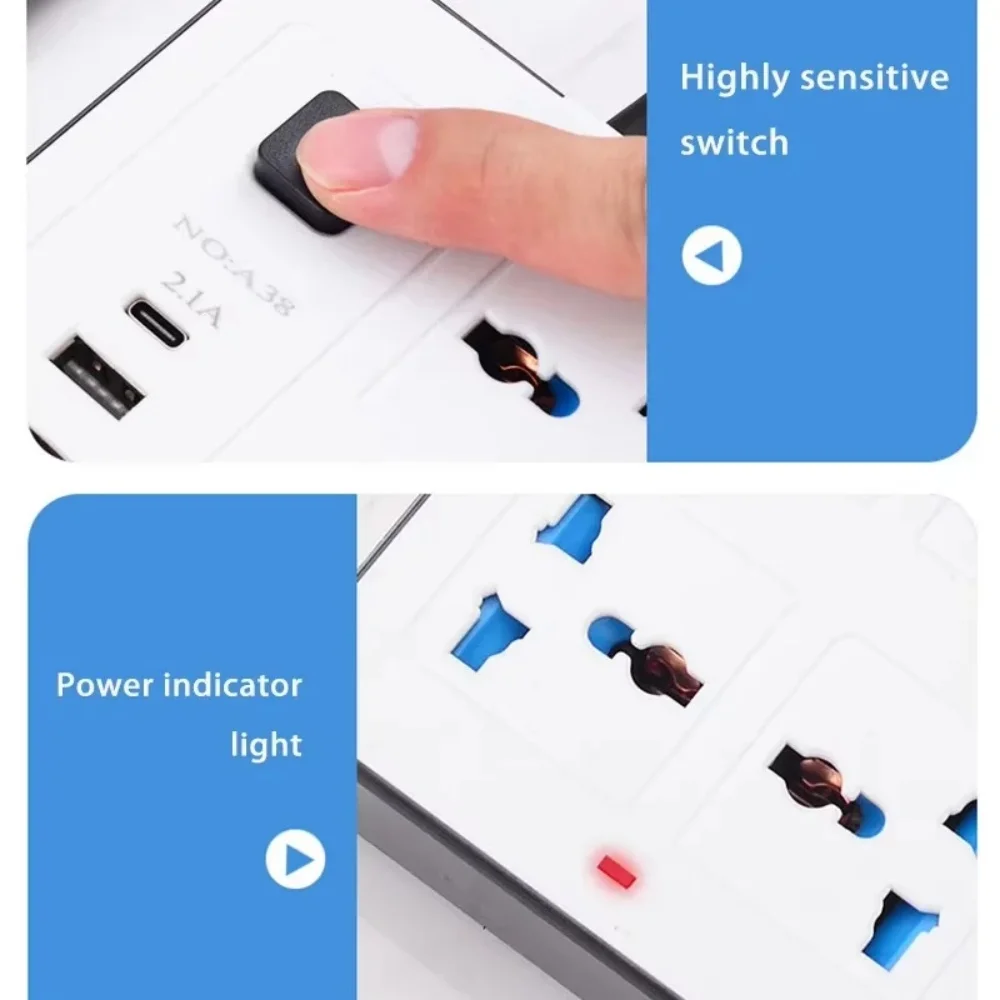 Strømuttak med flere tilkoblinger universalplugg eu usa uk stikkontakt strømskinne ac type c usb-port lade stikkontakt med 1.8m skjøteledninger