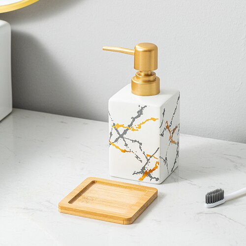 European Marble Pattern Ceramic Hand Soap Bottle Luxury Black and White Shampoo Shower Gel Dispenser Bottle Bathroom Accessories: C