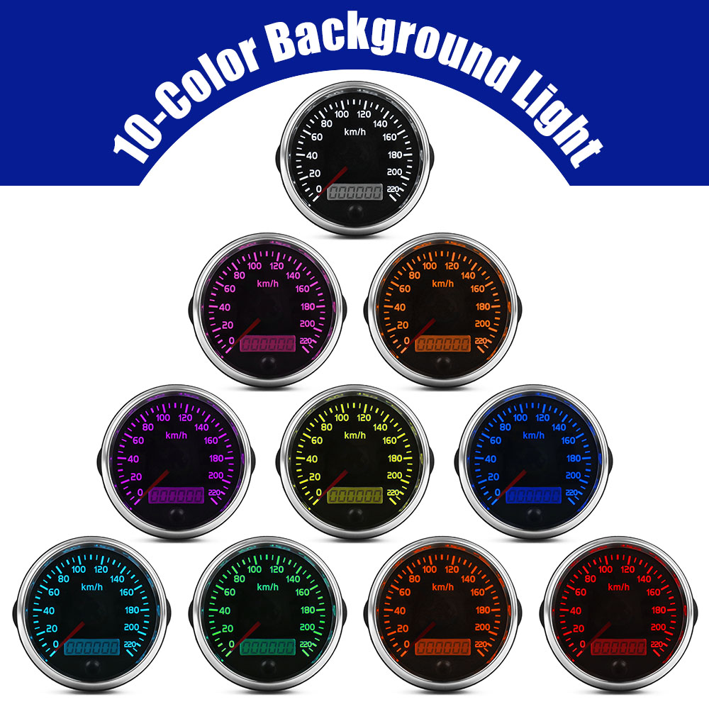 Universal 85mm Speedometer 220km/h Speed Gauge Meter With White/Amber Backlight 12V 24V With LCD For Car Truck Boat Motor