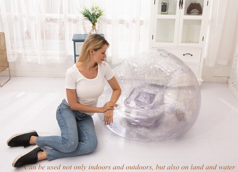 Lat soffa vattensoffa uppblåsbar vilstol utomhus enkel soffa utomhus vikbar vilstol transparent pall fritidspall camping: Silver-