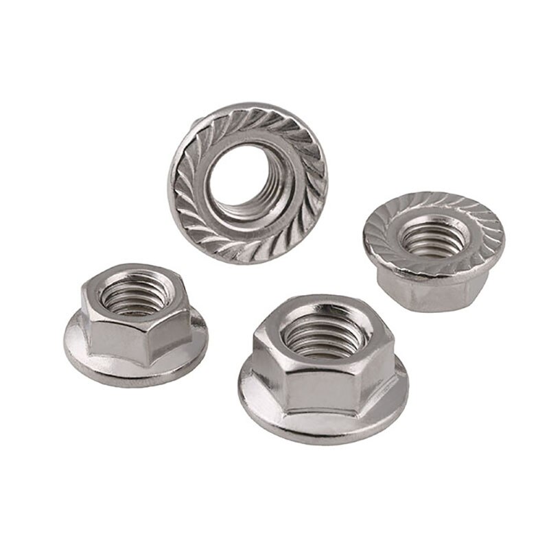 HOONGKAI sinistra filettato esagonale dado flangiato in acciaio inox 304 controdado seghettato M3 M4 M5 M6 M8 M10 M12 M16 M20 controdado DIN6923-1983