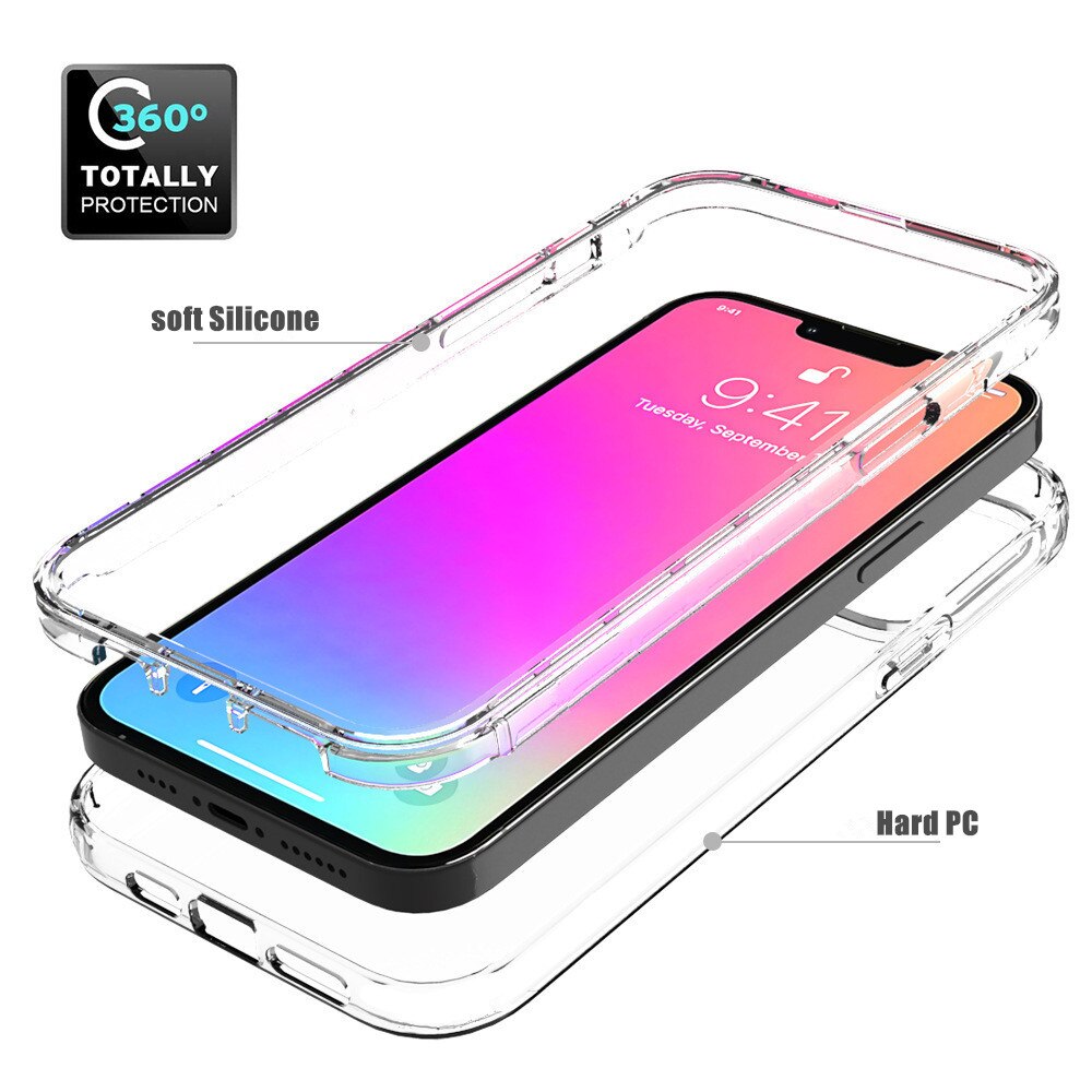 Funda transparente doble frontal + trasera de cuerpo completo 360 para iPhone 16 15 14 11 12 13 Pro Max Mini X XR XS 7 8Plus cubierta dura suave transparente: EVA