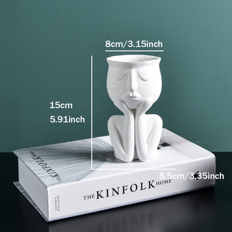 Humanoid Ceramic Flower Pot Character Sitting Posture Sculpture Vase Desktop Flower Arrangement Container Couple Ornaments: A