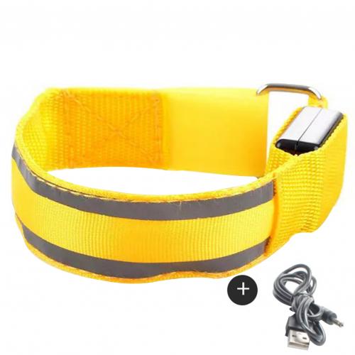 LED Night Riding Running Armband Arm Ring Luminous Double Reflective Strip Wrist Belt Warning Signal Light For Cycling Wristband: Yellow / B