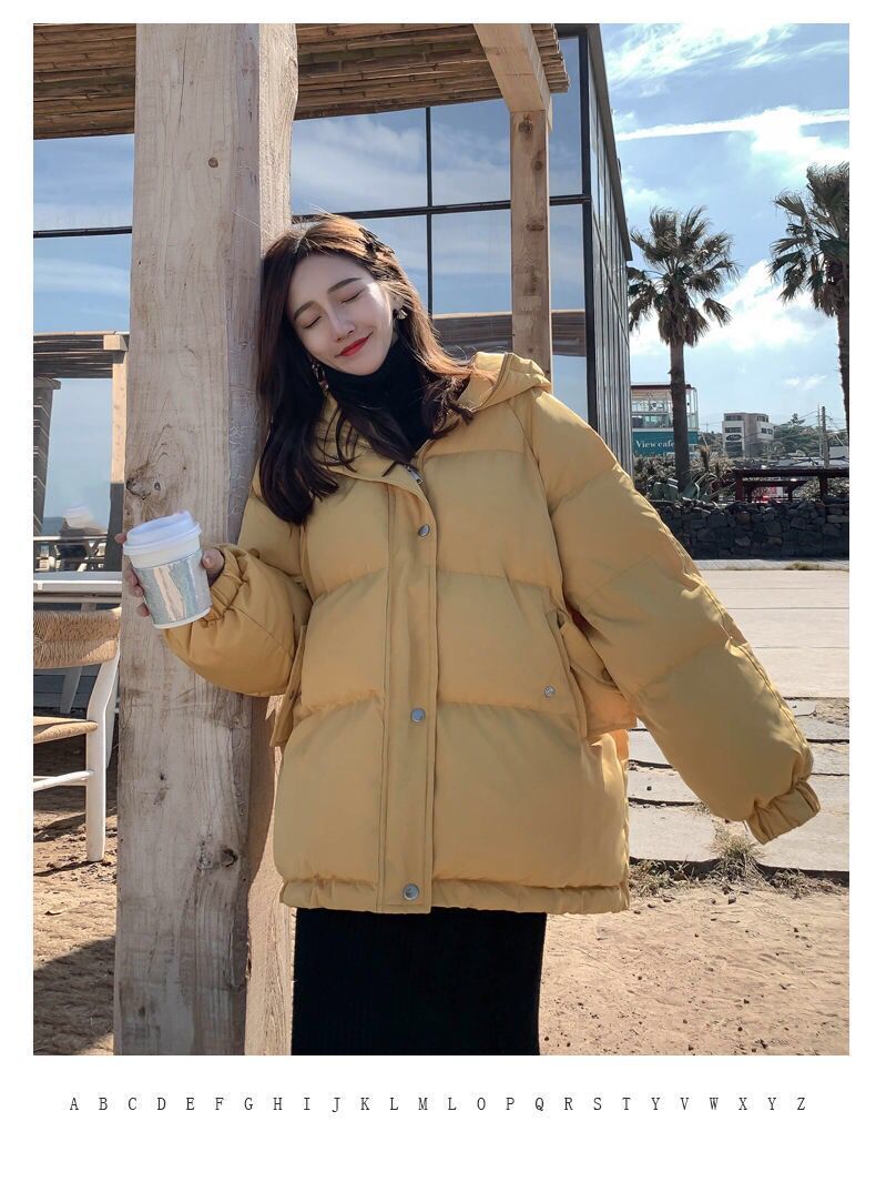 Dam vinter höstjacka bomull vadderad huva oversized lös kvinnlig tjock kappa kort solid casual damparkas