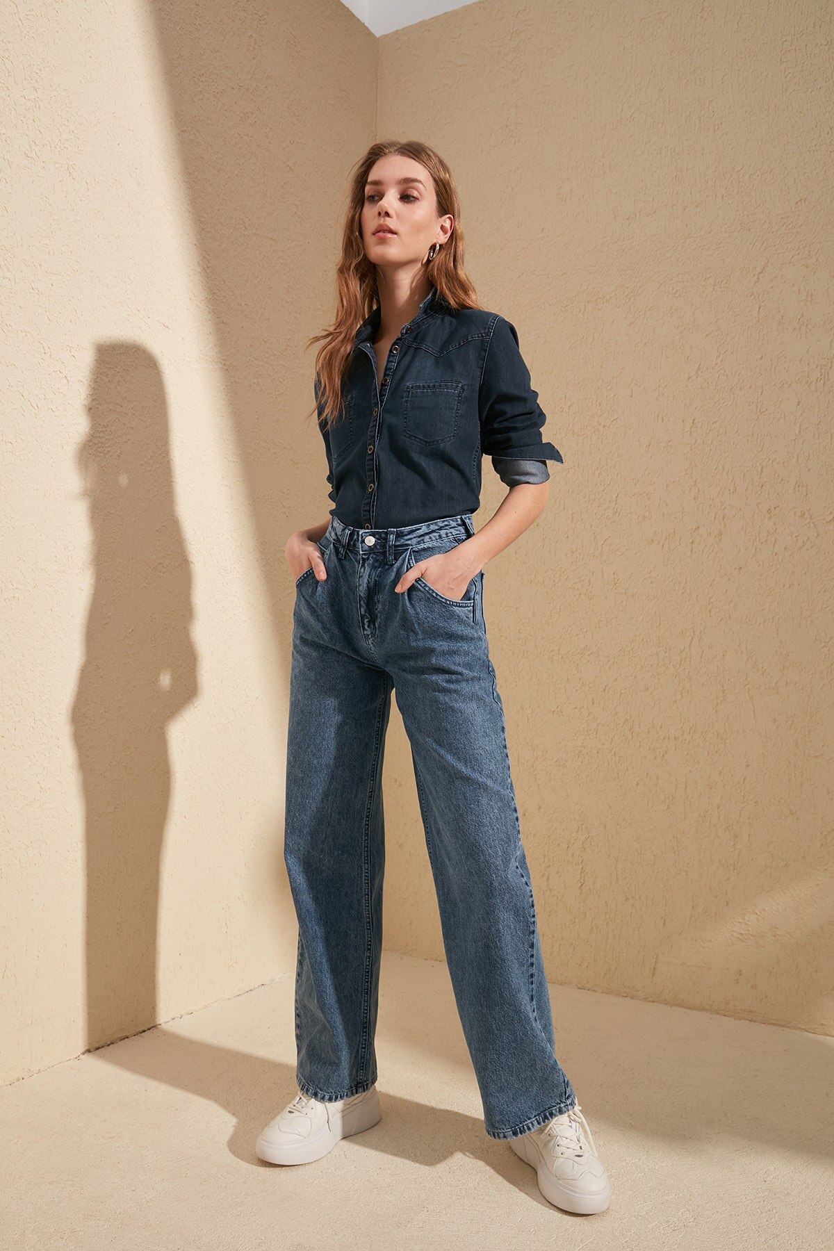 Trendyol Pleated High Waist Wide Leg Jeans TWOSS20JE0147: 34