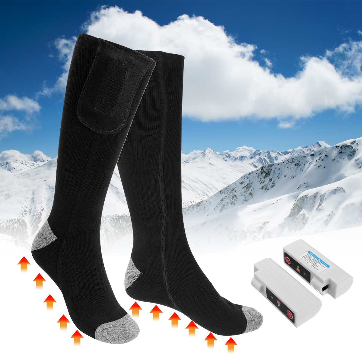 UE Plugue Elétrico Recarregável Aquecidos Meia de Algodão Ciclismo Ski Warmer Pés Adulto Manter Quente Respirar Poliéster 3 Temperatura
