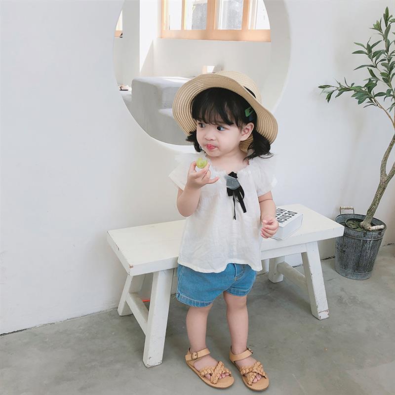 Baby Kleding Peuter Meisje Kid Leuke Tee Tops Zoete Japanse Stijl Zomer Pop Shirt Boog Korte Mouwen Shirt Wit blouses Kraag