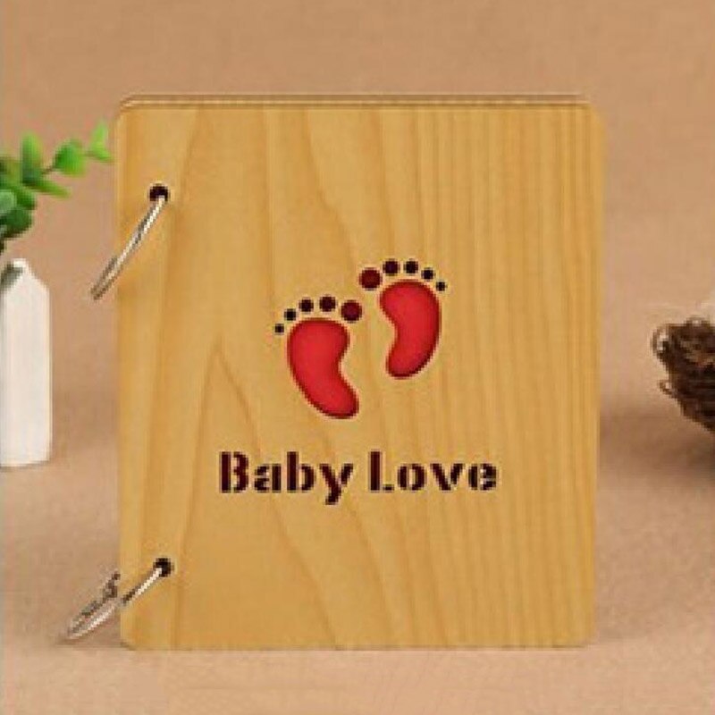 5 Inch DIY Red Wood Hollow Interleaf Photo Album Children Loose-Leaf Scrapbook Walnut Color Mini Memory Book Picture Storag