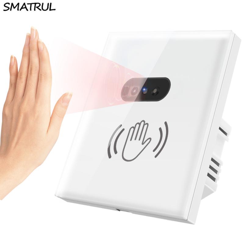 SMATRUL Wall Smart Wall Light Switch Infrared Sensor EU UK 220V 10A Glass Screen Panel On Off Electrical Power No Need Touch
