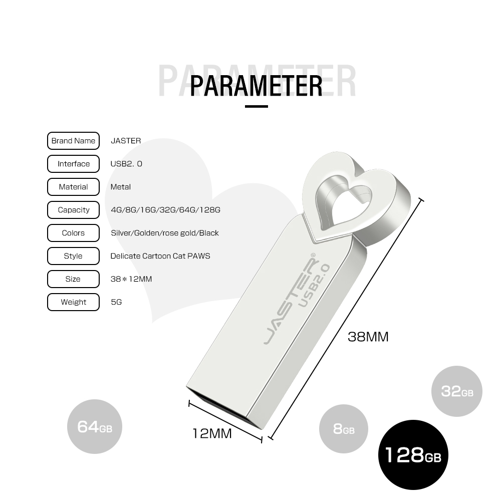 JASTER-memoria USB de alta velocidad, Pendrive de 64GB, 32GB, capacidad Real,