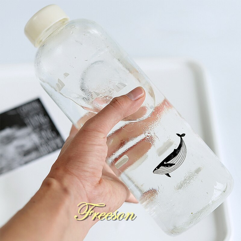 Hoogwaardige 1000 Ml Oceaan Serie Seal Walvis Seal Glas Water Fles Met Mouw Creatieve Sport Flessen Camping Fles Tour Cup