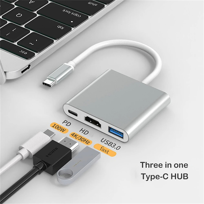 3 IN 1 Type C To HDTV + USB + USB-C Adapter Cable USB C To HDMI -compatible 4K USB-C Docking Station Adapter For Laptop Computer