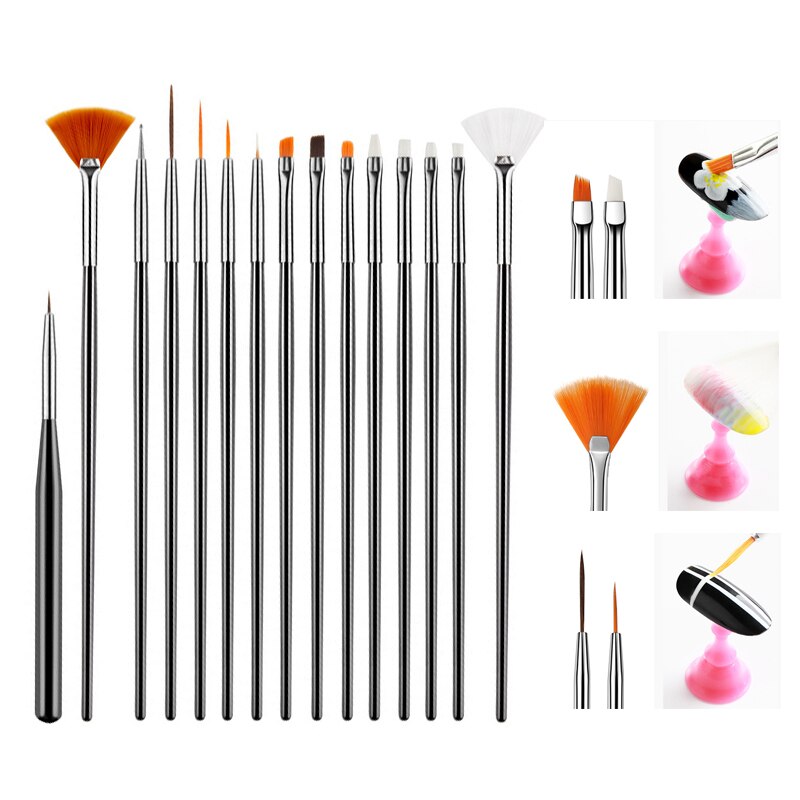 Juego de pinceles para uñas, pluma de doble punta, pincel para difuminado, pintura, Gel acrílico, herramienta de manicura artística
