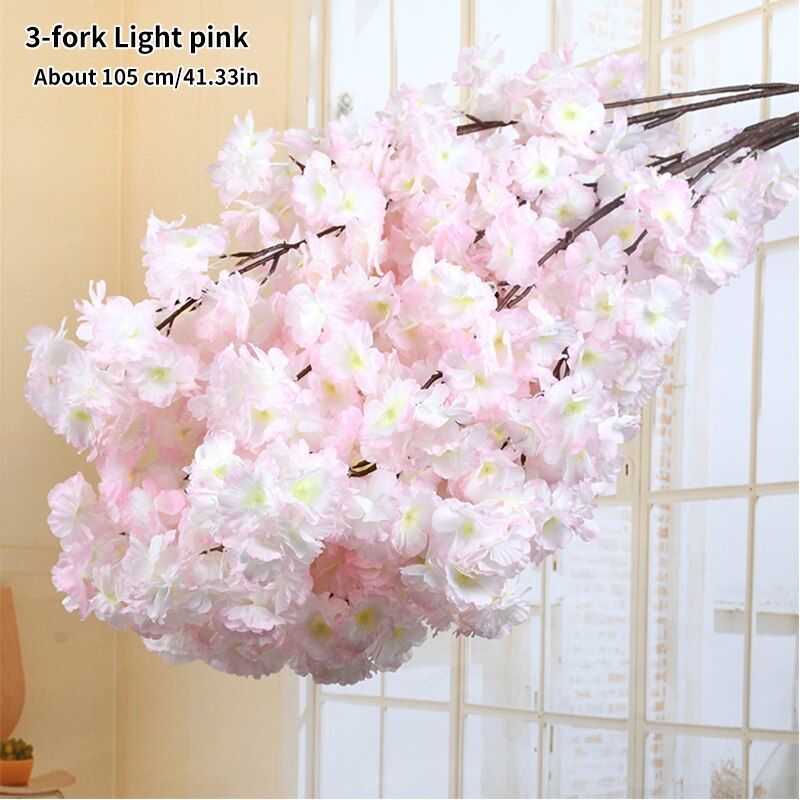 Artificial Cherry Blossom Pink White Cherry Tree Silk Flower Spring Cherry DIY Bonsai Arch Wedding Props Home Decoration: PURPLE