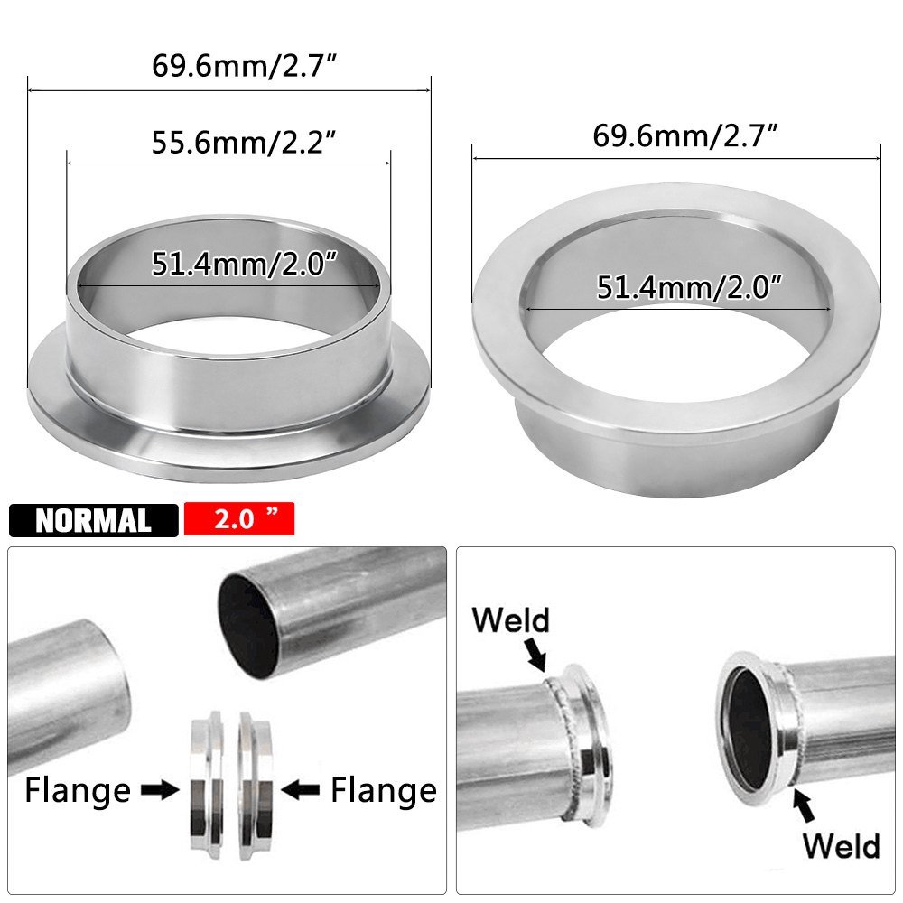 2.0 &quot;2.25&quot; 2.5 &quot;2.75&quot; Sus 304 Staal Roestvrij Uitlaat V Band Klem Flens Kit Quick Release klem Mannelijke Vrouwelijke Flens Of Normale