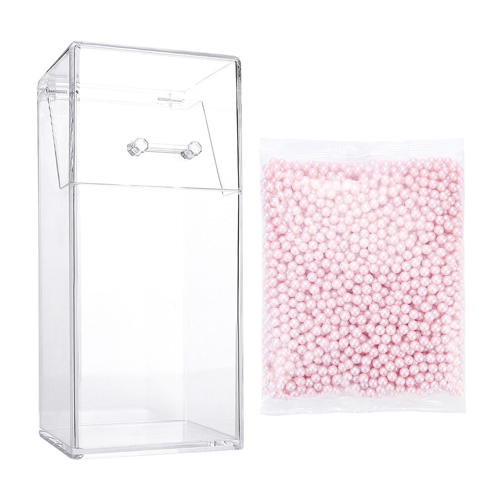 Perleklar akryl kosmetisk organisator makeup børste beholder opbevaringsboks holder læbestift opbevaringsbeholder blyant klar æske: Med lyserød perle