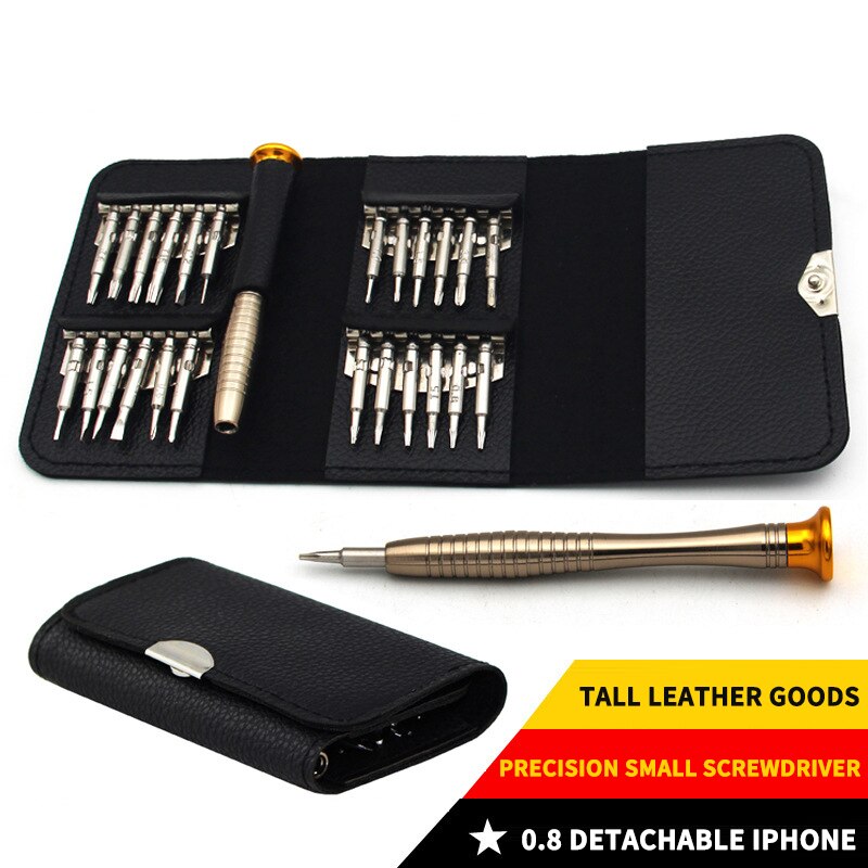 Étui en cuir pentagone 25 en 1, téléphone portable polyvalent 0.8T6 lunettes de montre de précision jeu de tournevis en alliage d'aluminium