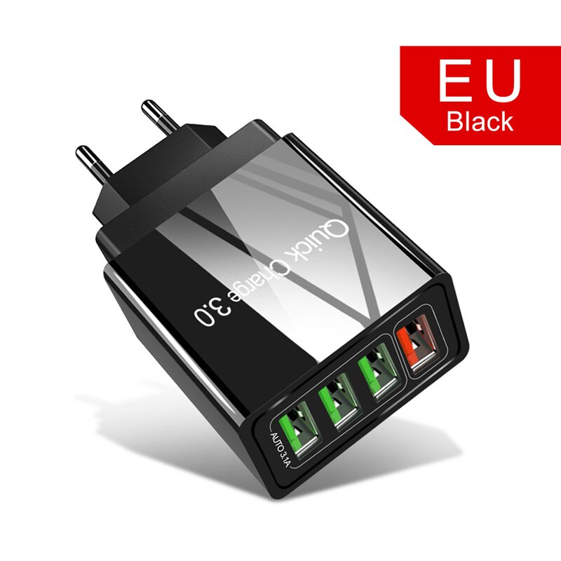 Cargador rápido de viaje adaptador EU Plug QC 3,0 para Huawei Honor 7A 7C 8A 6C Pro 6A 6X 7X 8X P8 P9 Cable magnético Micro USB Cable de datos: EU Black Charger